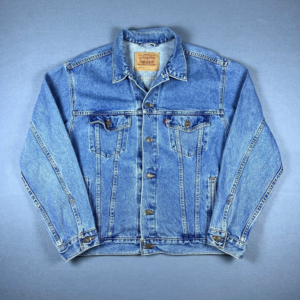 VTG 90s Levis 70508-7112 Mens Blue Denim Trucker Jacket Medium Wash Size L